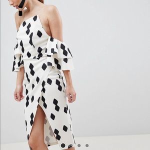 ASOS DESIGN extreme bandeau frill sleeve wrap
front midi dress